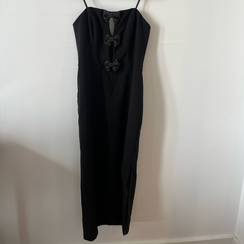Strapless Black Dress with Bow -TAILORED TO BE MIDI